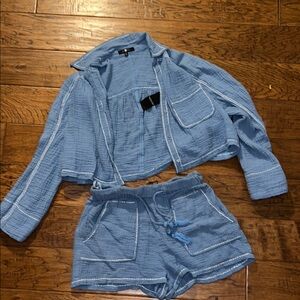 Blue Two-Piece Set with White Trim